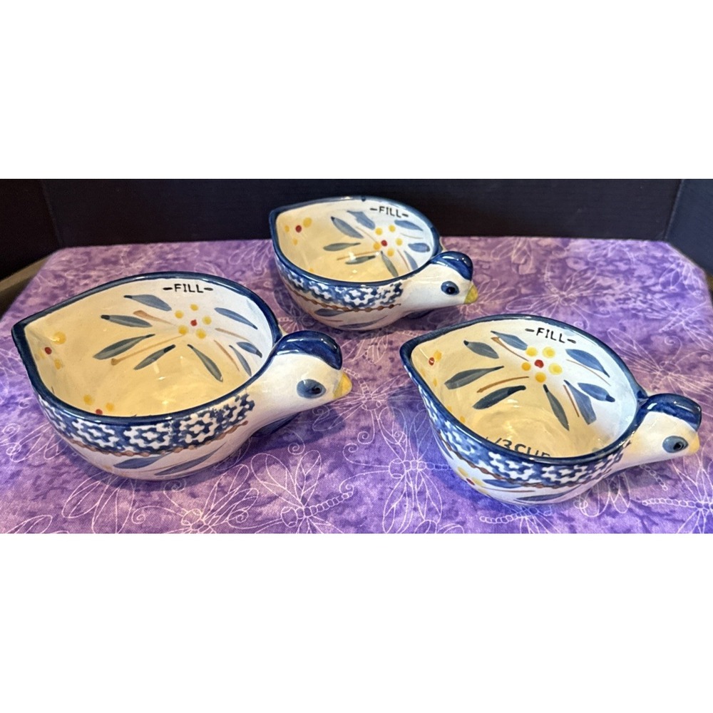 Temptations by Tara Old World Blue Floral Chicken Hen Measuring Cups Set‎ Of 3